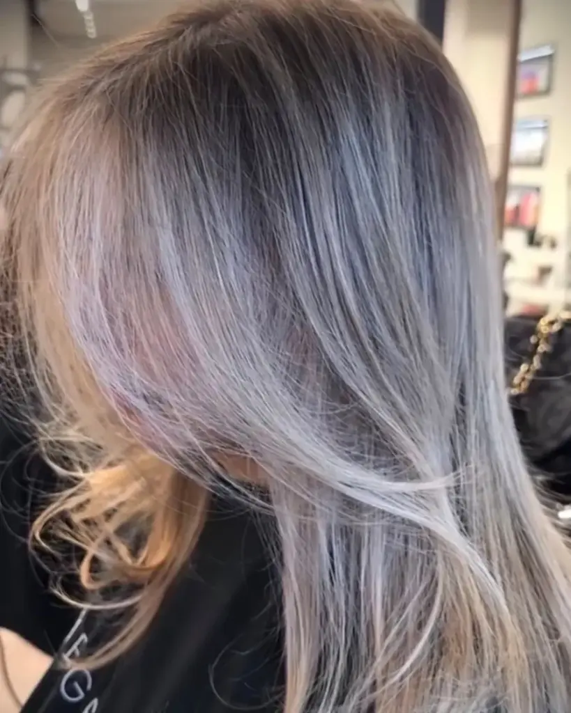 Shadow root with bright face framing, by Hayley