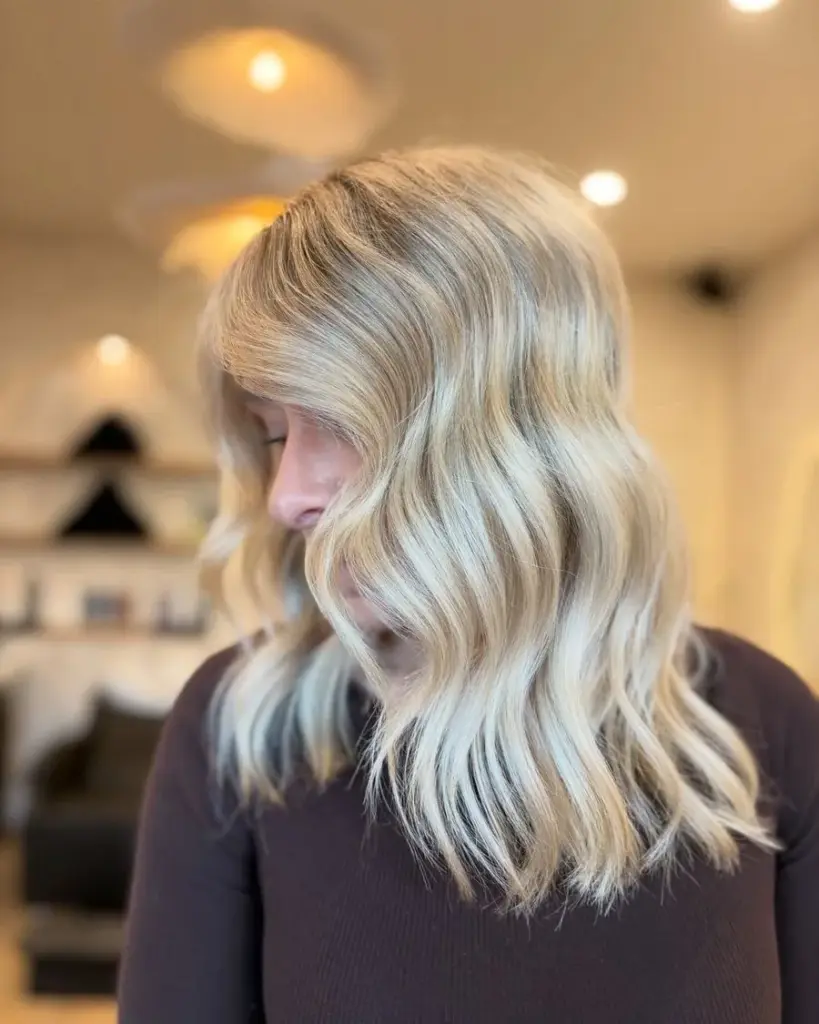 Soft, bright blonde with a gloss, by Carly